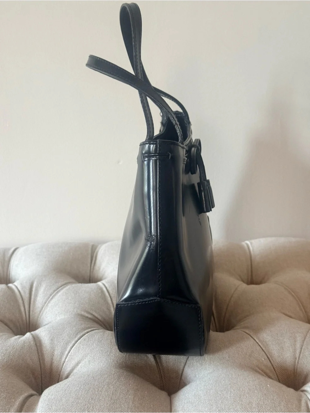 Vintage Anya Hindmarch Black Patent Leather Tassel Bag  Y2K